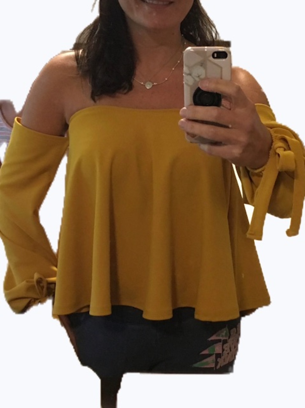 Off-Shoulder Long Sleeve Top in Mustard Yellow